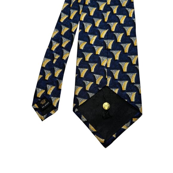 Countess Mara Silk Tie Navy/Gold/Gray Geometric Print Made In USA - Picture 3 of 6